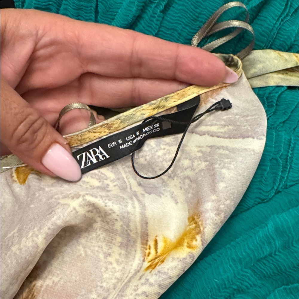 Zara Satin Mini Dress in Sage Green with Gold Floral - Picture 10 of 10